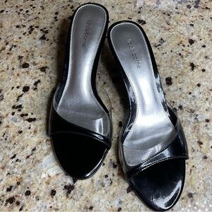 Liz Claiborne Casidee Black Patent Leather Kitten Heel Mules Size 8M